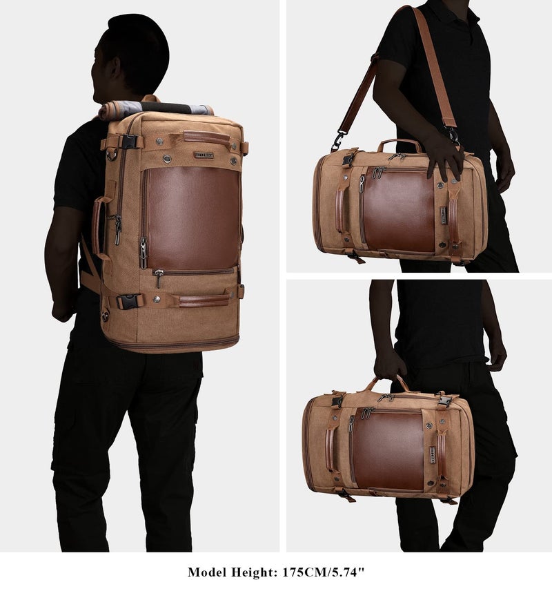 WITZMAN Travel Backpack for Men Women Carry on Luggage Backpack Canvas Rucksack Duffel bag with Shoe Compartmentï¼ˆA2021 big size brownï¼‰ - Image 3